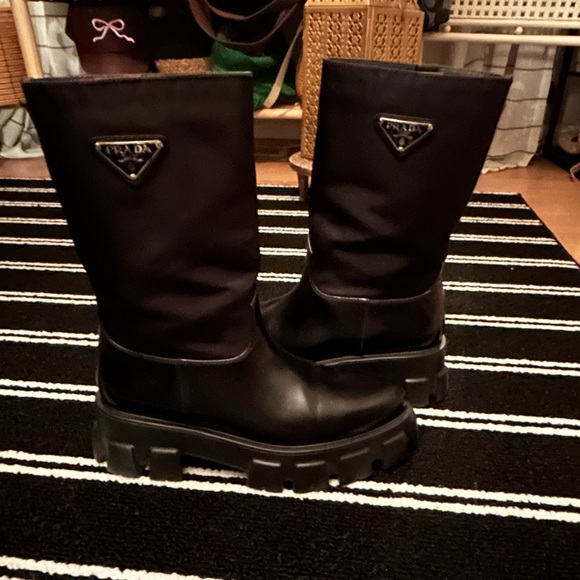 Prada Black Leather and Nylon Monolith Boots - Picture 1 of 8